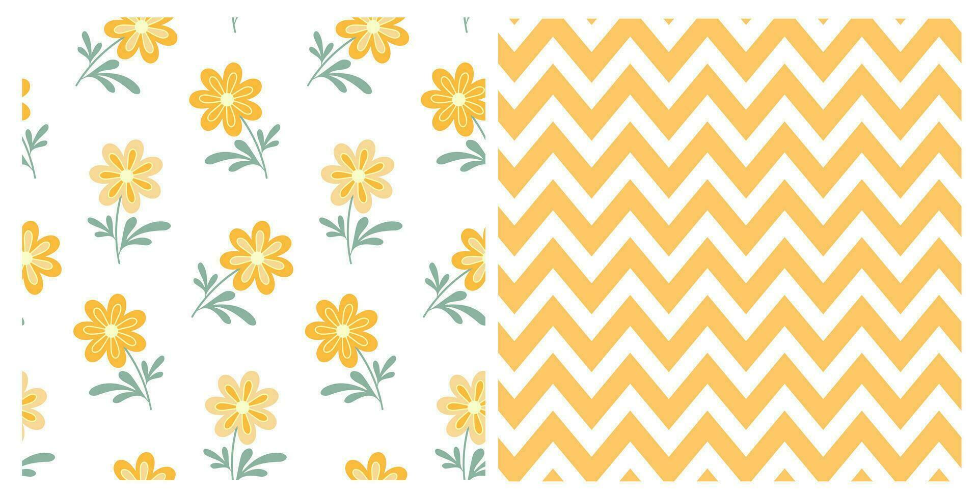 Set of seamless of hand drawn wild doodle flowers and chevron on isolated background. Design for mothers day, Easter, springtime, summertime celebration, scrapbooking, home decor, paper craft. vector