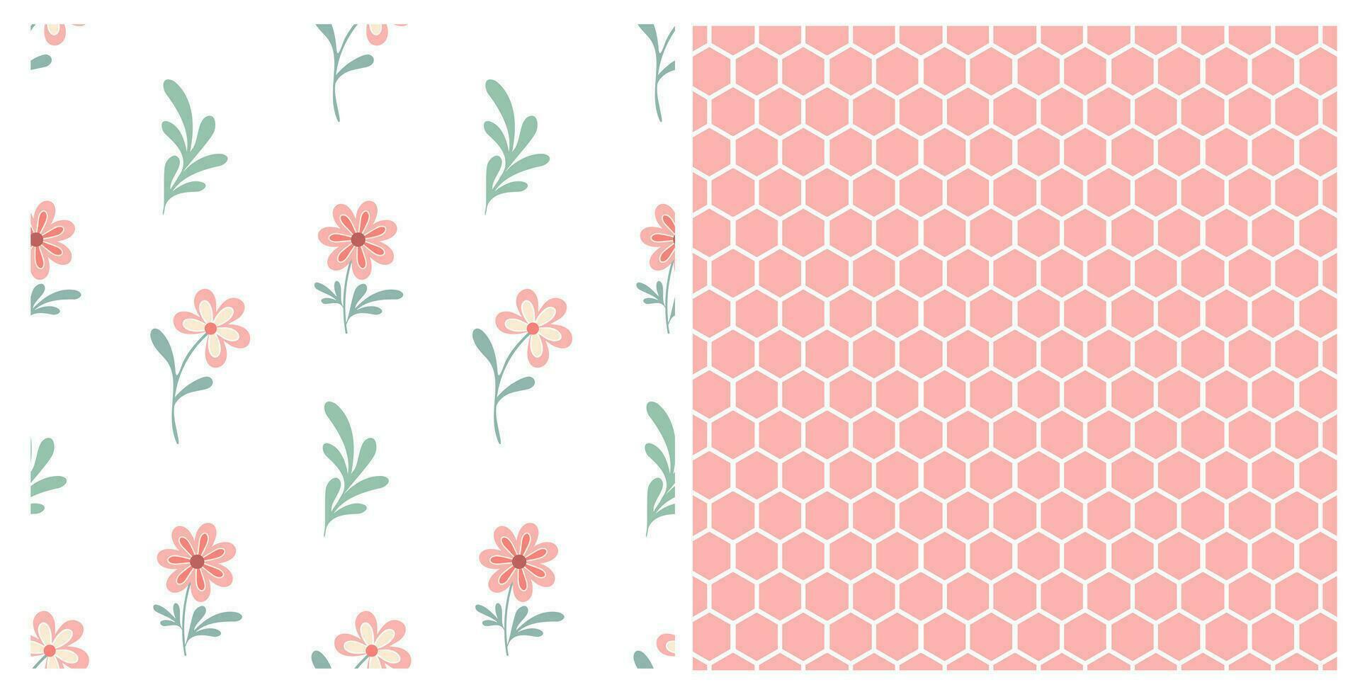 Set of seamless of hand drawn wild doodle flowers and honeycomb on isolated background. Design for mothers day, Easter, springtime, summertime celebration, scrapbooking, home and nursery decor. vector