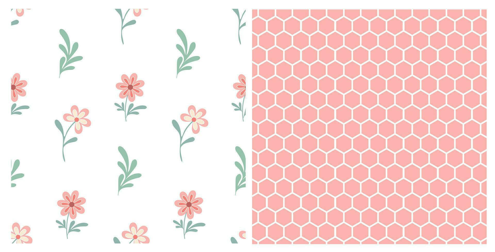 Set of seamless of hand drawn wild doodle flowers and honeycomb on isolated background. Design for mothers day, Easter, springtime, summertime celebration, scrapbooking, home and nursery decor. vector