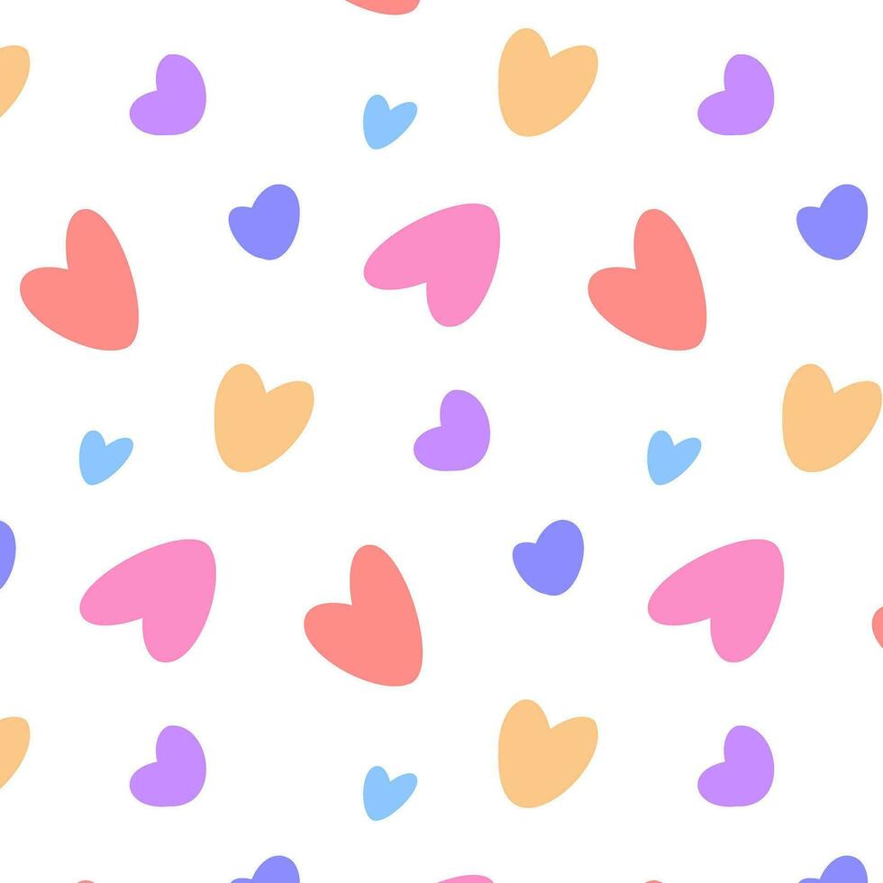 Abstract repeating vector romantic pattern with hand drawn pastel colored hearts. Stylish wallpaper or fabric print.