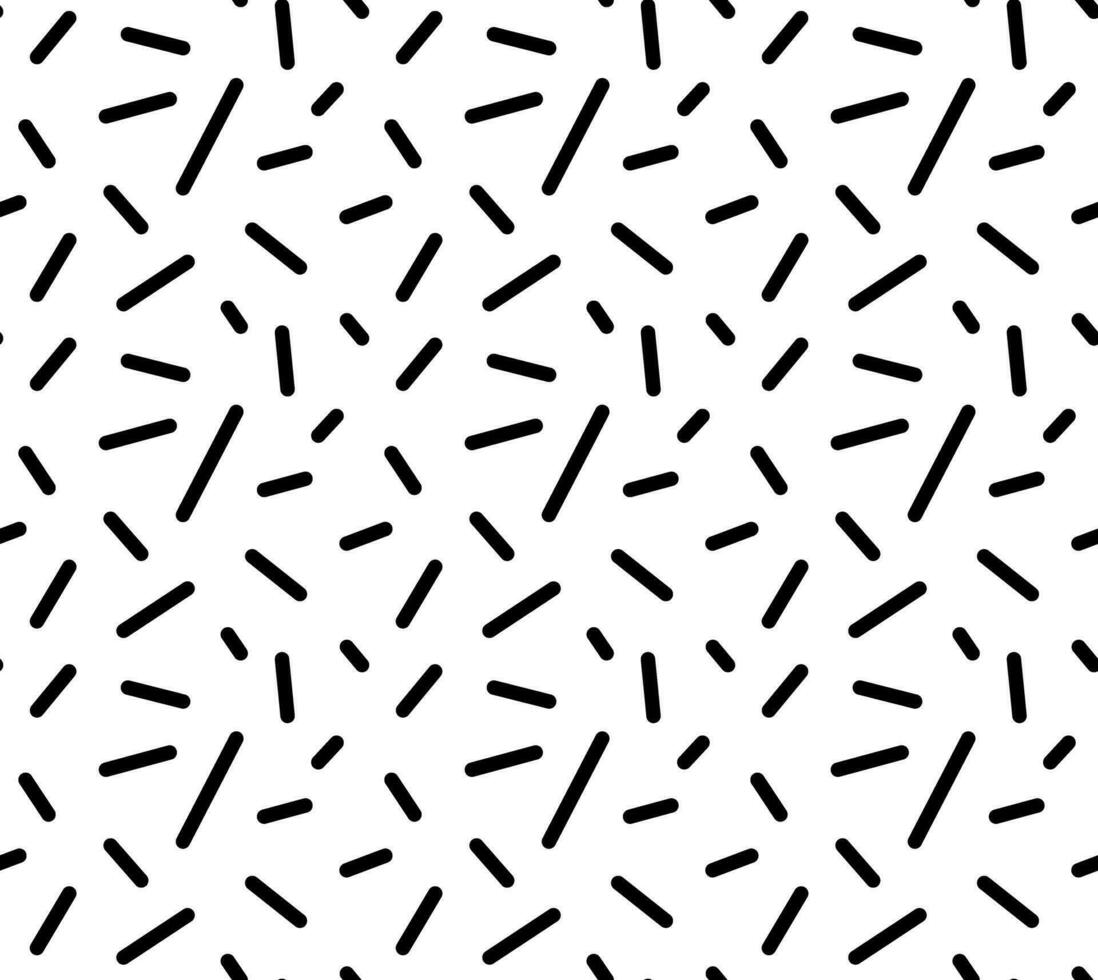 Seamless abstract black and white background in memphis style. Trendy retro background with lines. Stylish wallpaper or fabric print. Flat vector textured repeatable background.