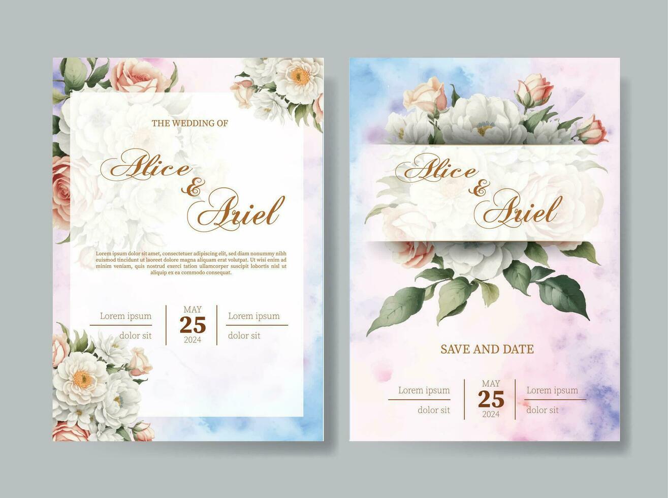 beautiful floral wreath wedding invitation card template vector