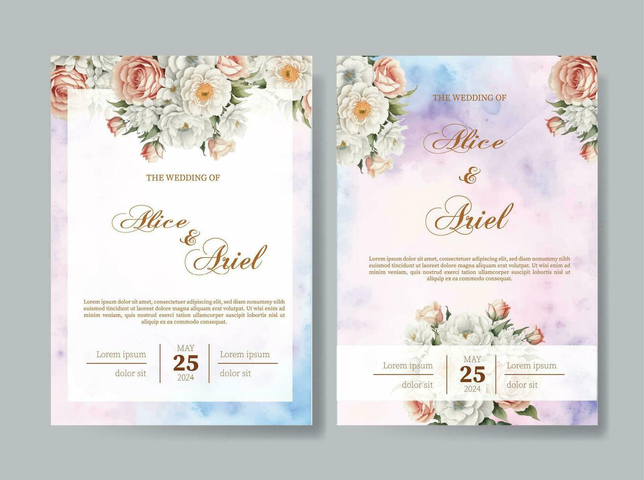 elegant wedding card with beautiful floral and leaves template vector