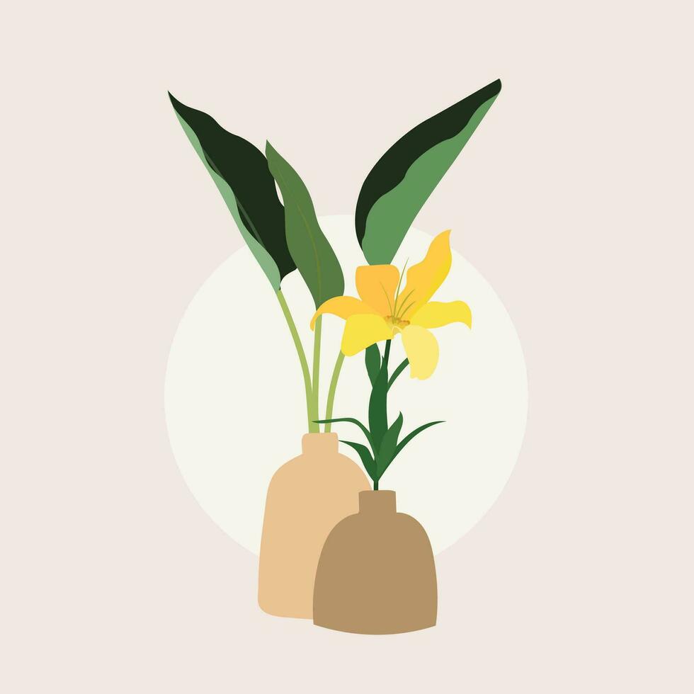 flat design vector flower in the vase aesthetic warn earth color