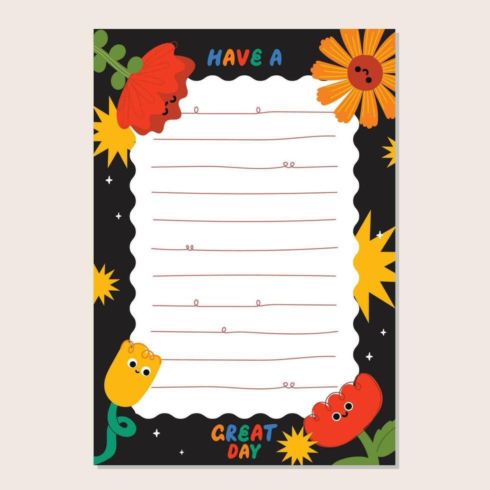 flat design cute vibrant vivid color colorful flower notes template vector