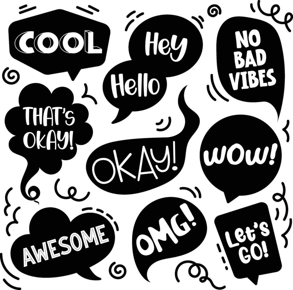 flat design vector monochrome dialogue bubble talk comic illustration collection set