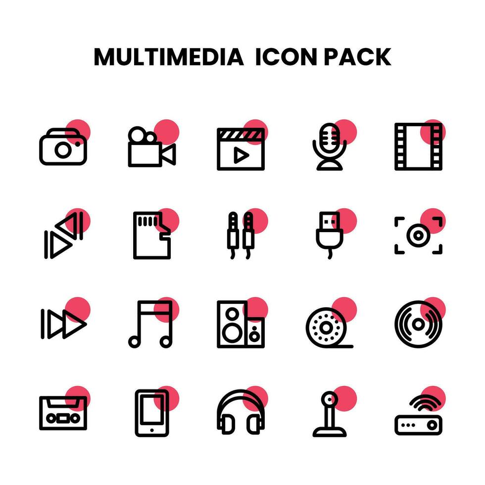 multimedia grueso contorno icono paquete vector