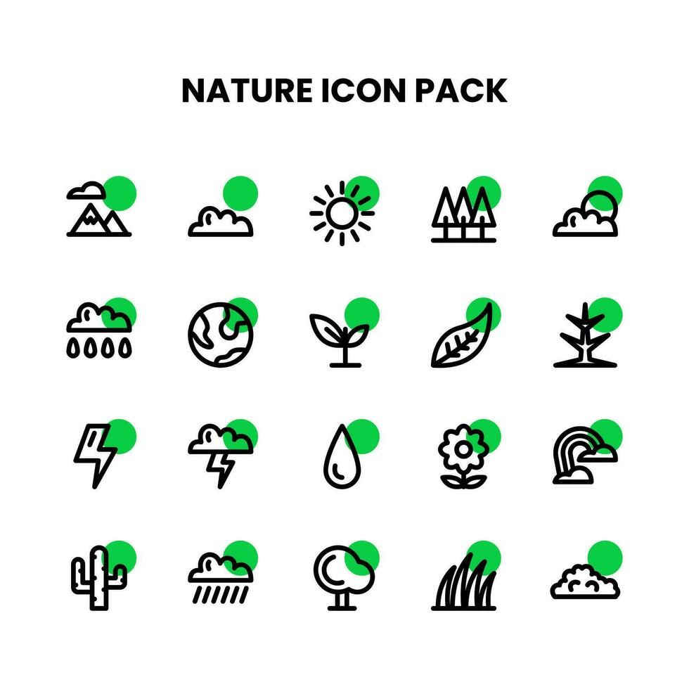 Nature Green Thick Outline icon pack vector