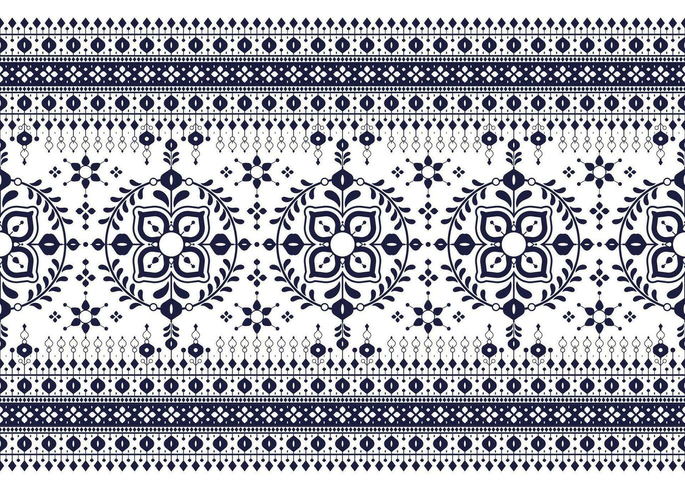 geometric and flower ethnic fabric pattern on blue background for cloth carpet wallpaper background wrapping etc. vector