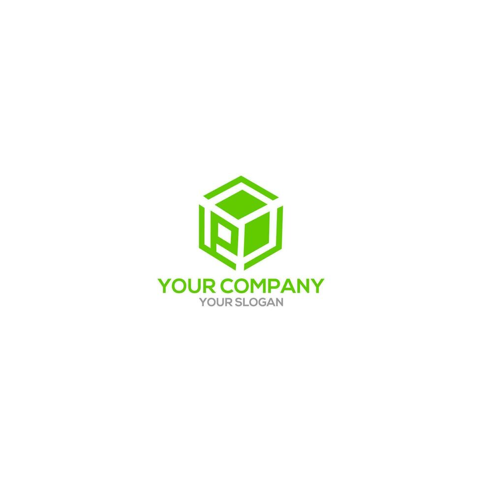 Green P Cube Logo Design Vector