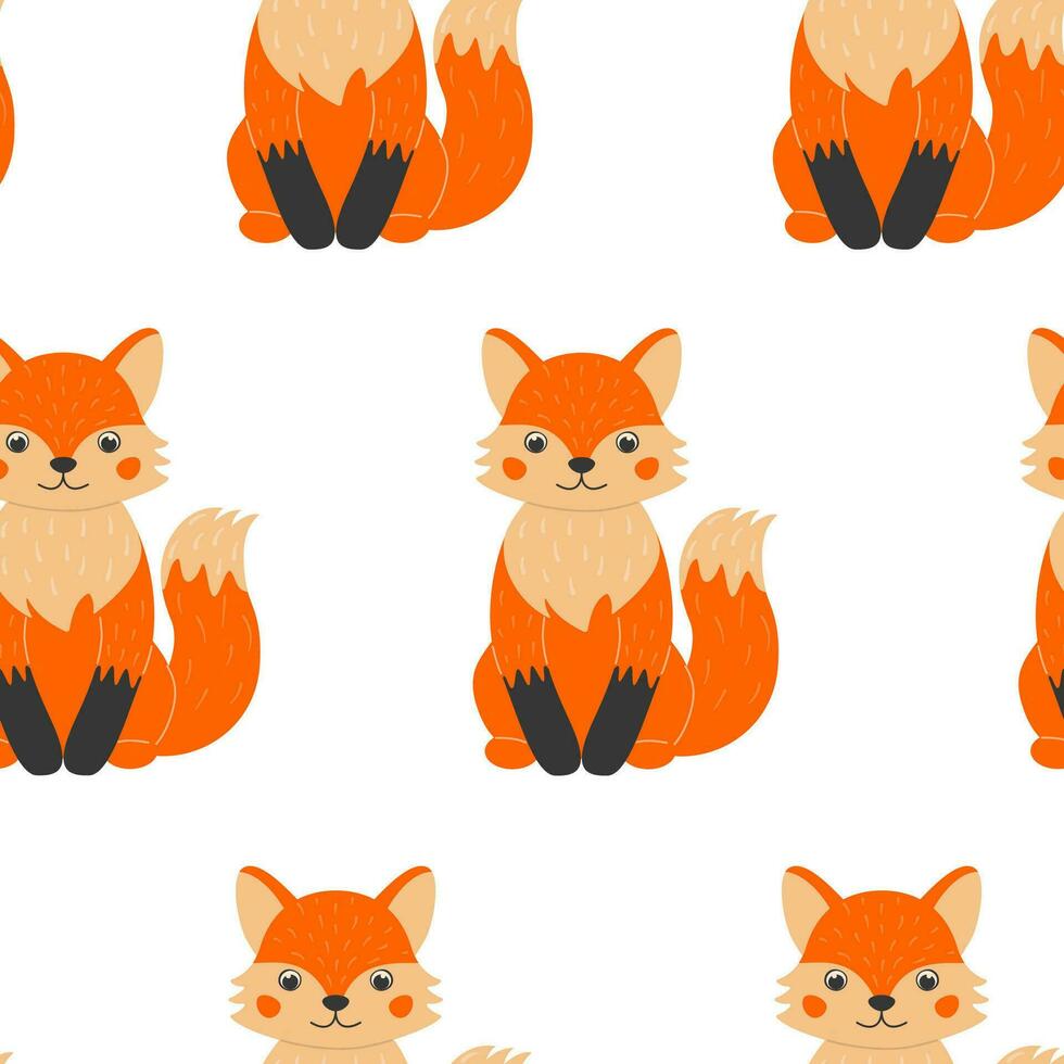 Seamless pattern with cute foxes in cartoon style. Animals in the forest. Vector illustration.