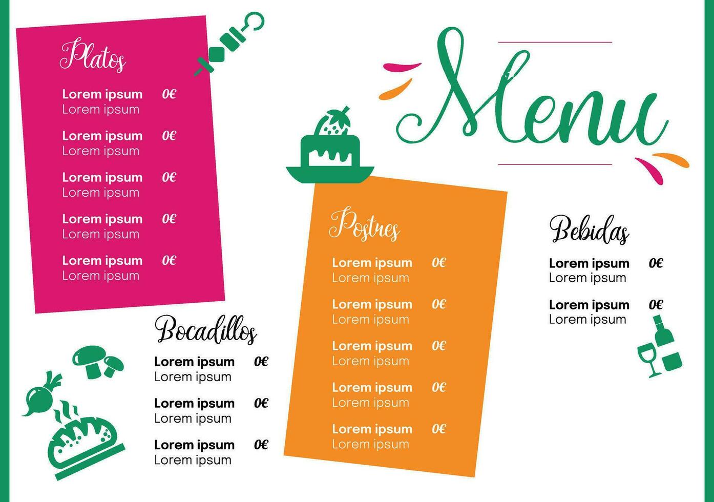 Menu carta de menu vector