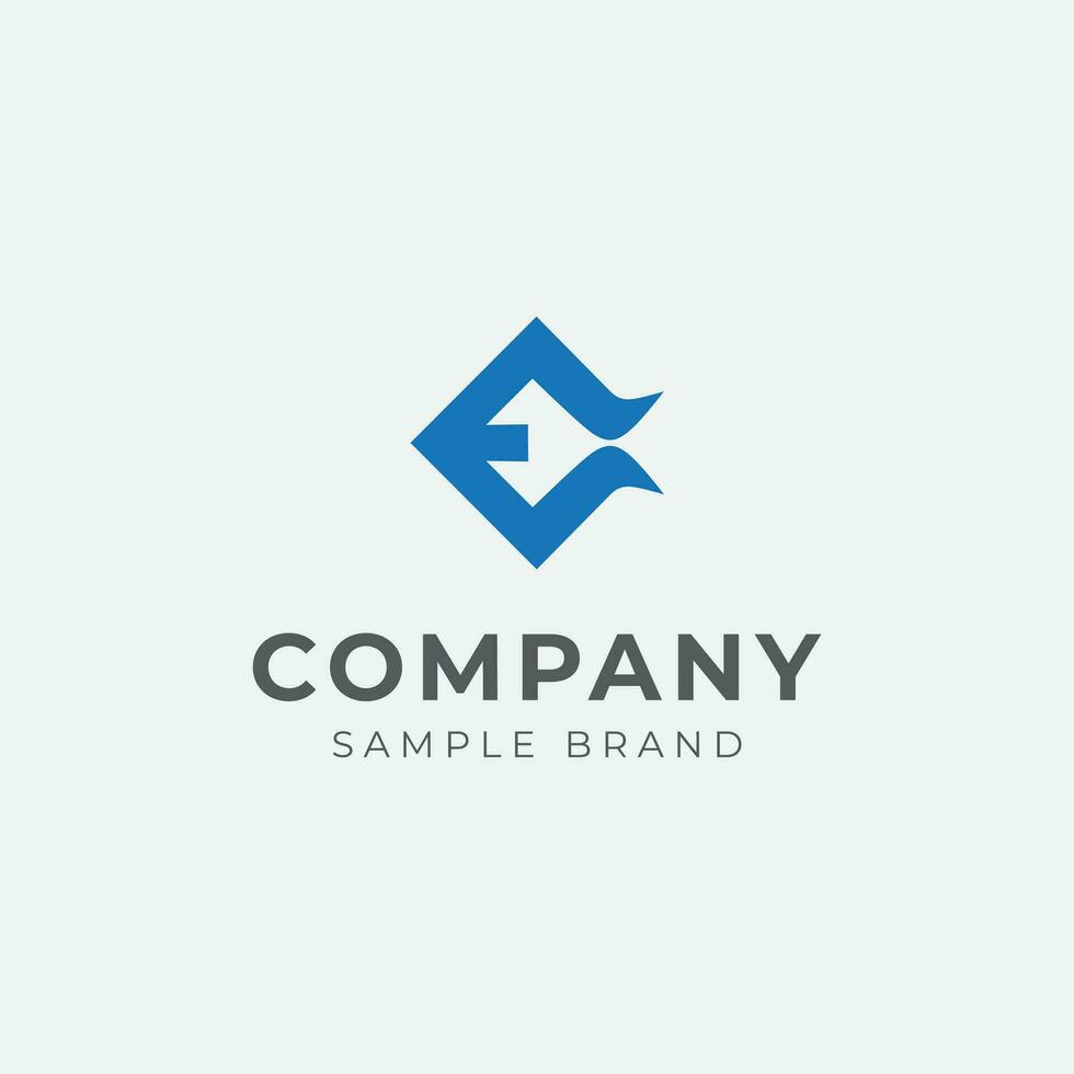 E letter geometric logo design, in blue color vector