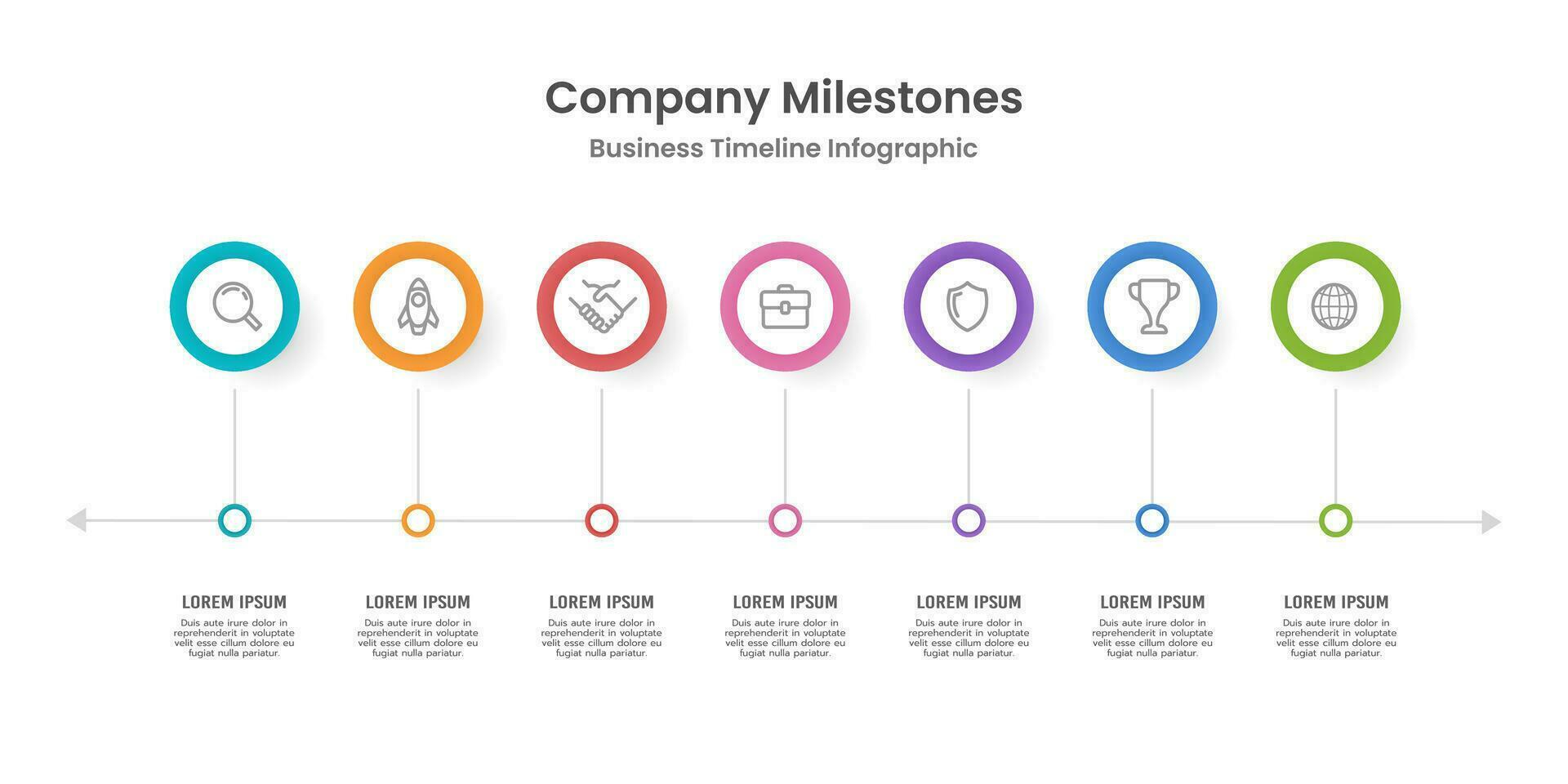 Company milestones. Business timeline infographic 7 steps to success. Business presentation. Vector illustration.