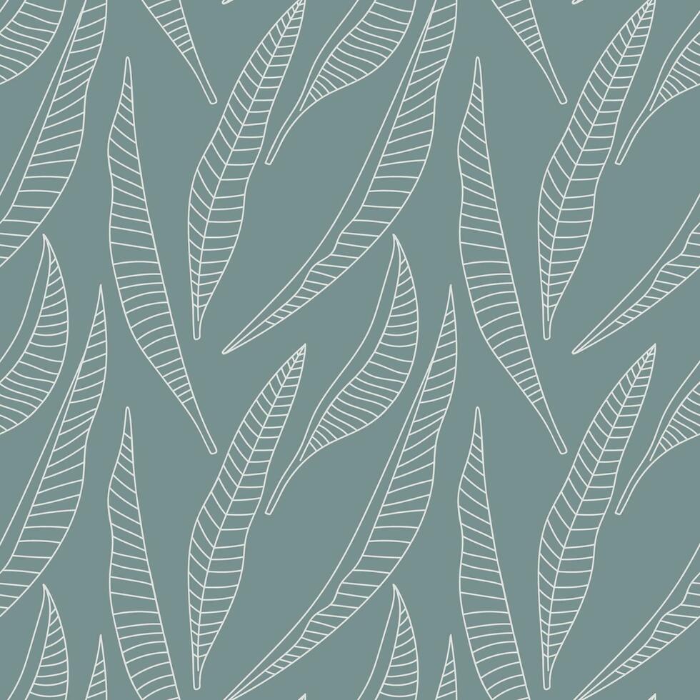 Tropical leaves seamless pattern. Botanical outline hand drawn by line vector