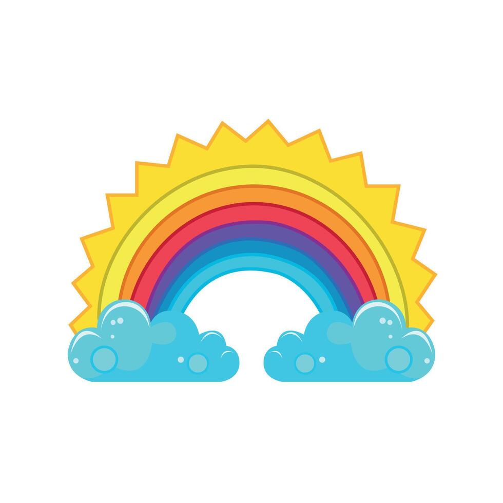vector rainbow covered in clouds and sun