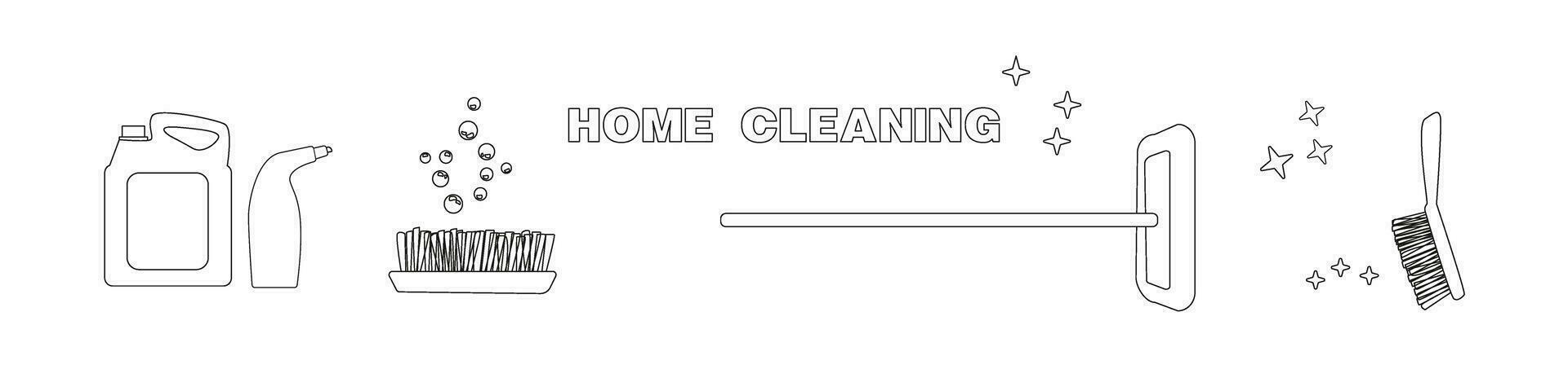 Cleaning Home doodle icon set. Cleanup House Tools Vector illustration collection. Hand drawn Line art style.