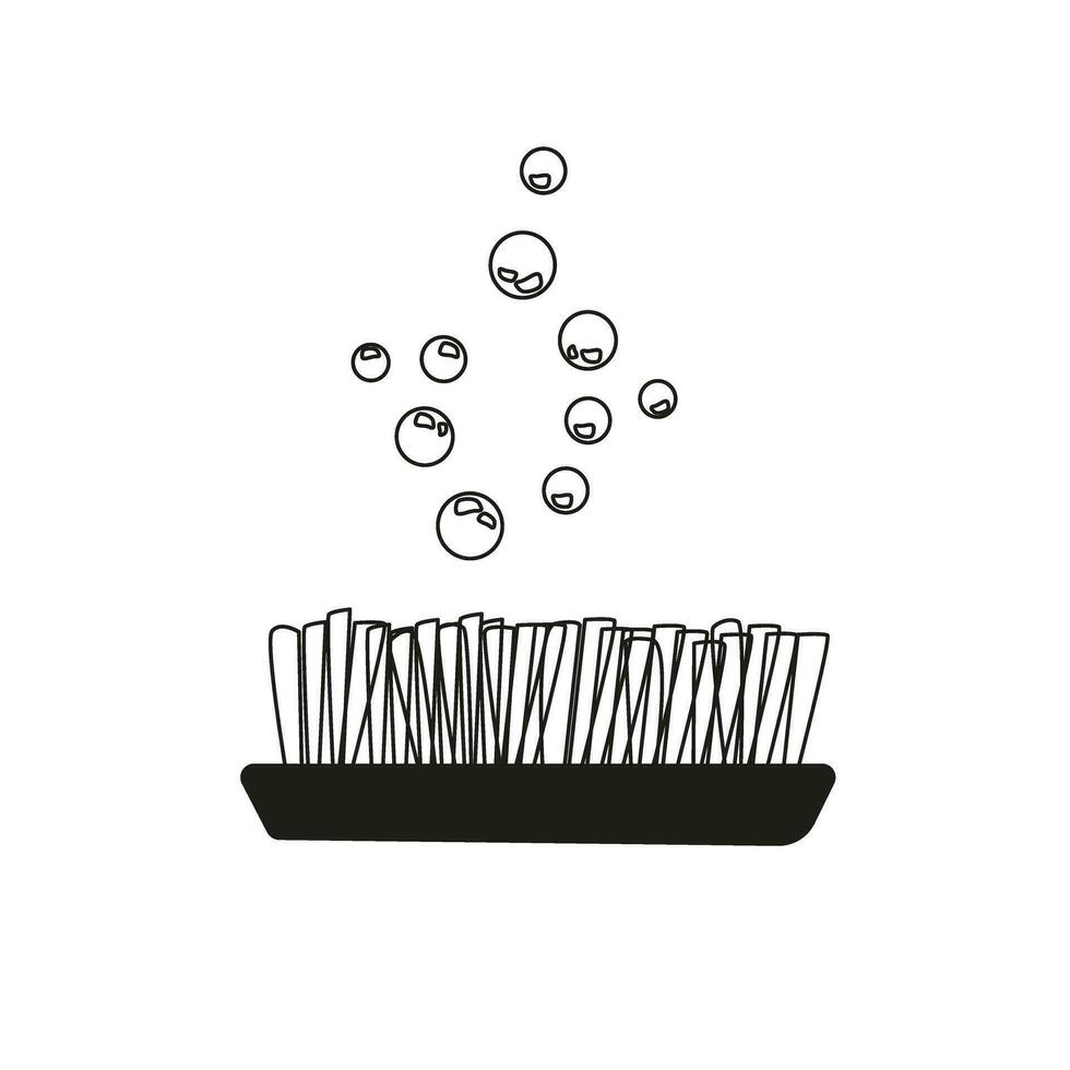 Clothes cleaning brush and soap bubbles. Icon with cleaning brush and soap bubbles. Vector. Black and white. vector