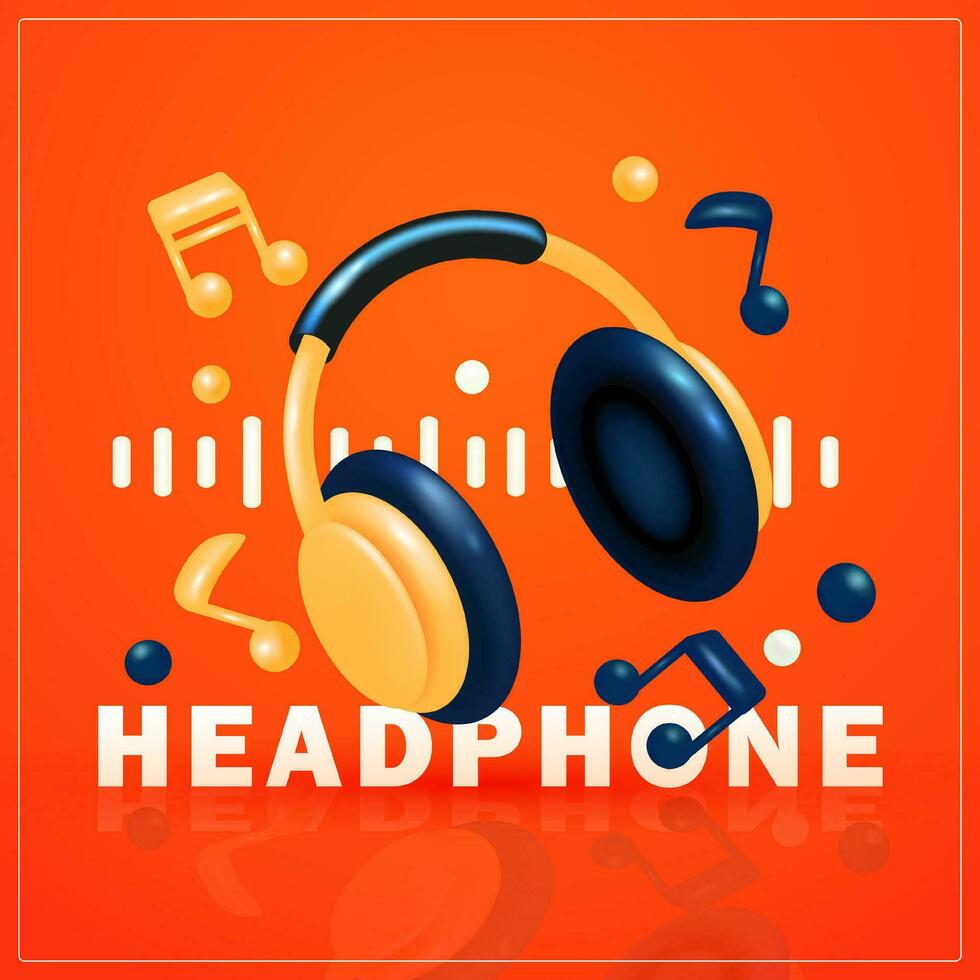 Headphones with musical note elements. 3d vector illustration, suitable for music events and design elements