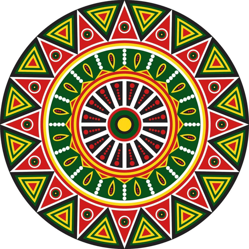 vector rojo amarillo verde redondo de colores azteca indio ornamento con triangulos