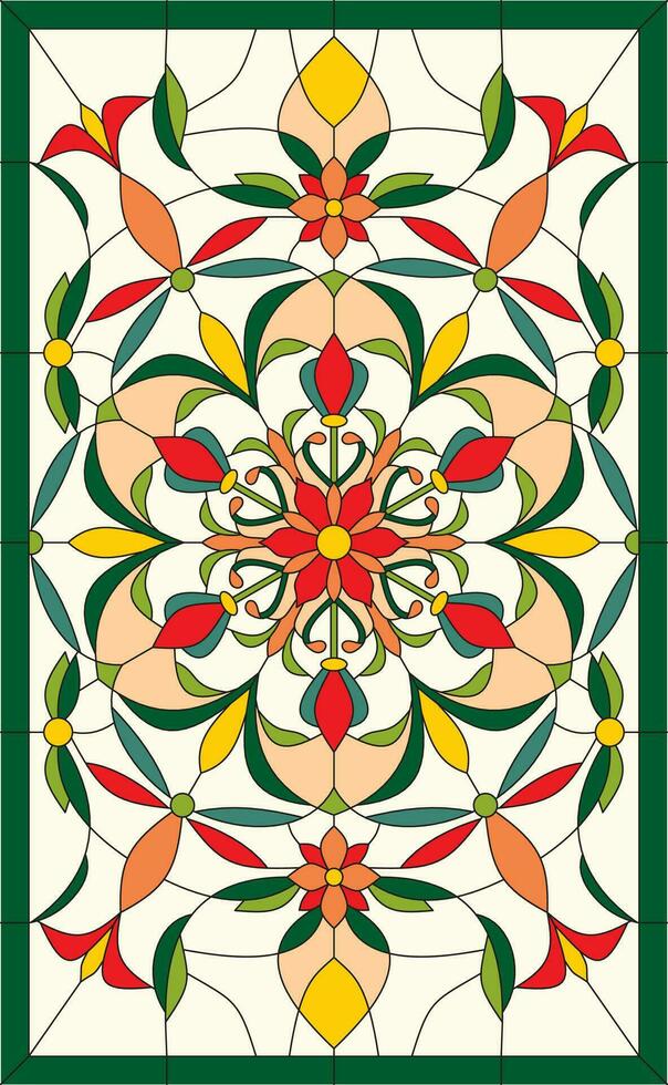Vector square burgundy pattern for ceiling stained glass. Classic