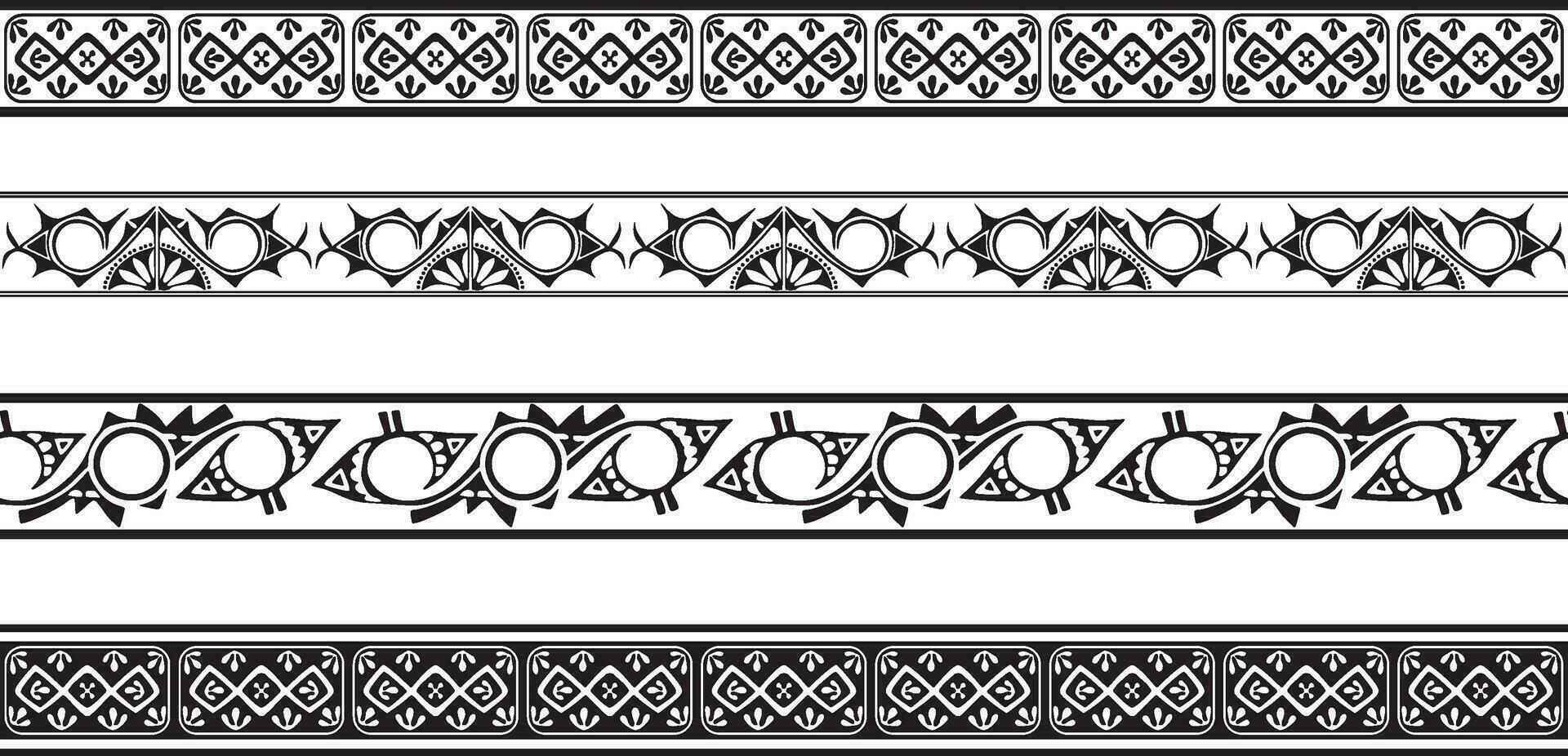 vector conjunto de sin costura monocromo nacional nativo americano adornos interminable étnico negro fronteras, marcos de el pueblos de America, azteca, maya, incas para arenado, trazador y láser corte