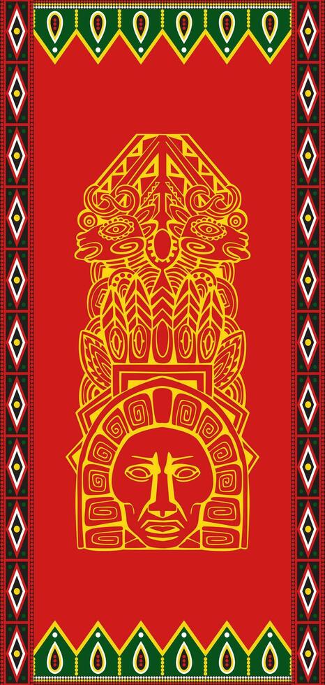 Vector red yellow green round colored aztec indian ornament with triangles and totem