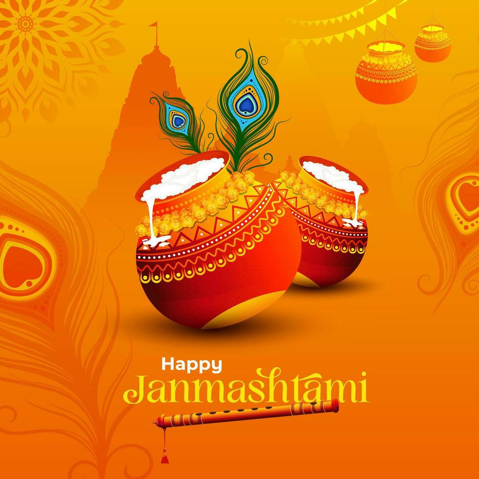Happy Janmashtami Greeting Background Design Template Vector Illustration