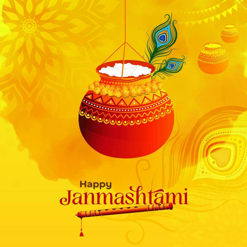 Happy Janmashtami Greeting Background Design Template Vector Illustration