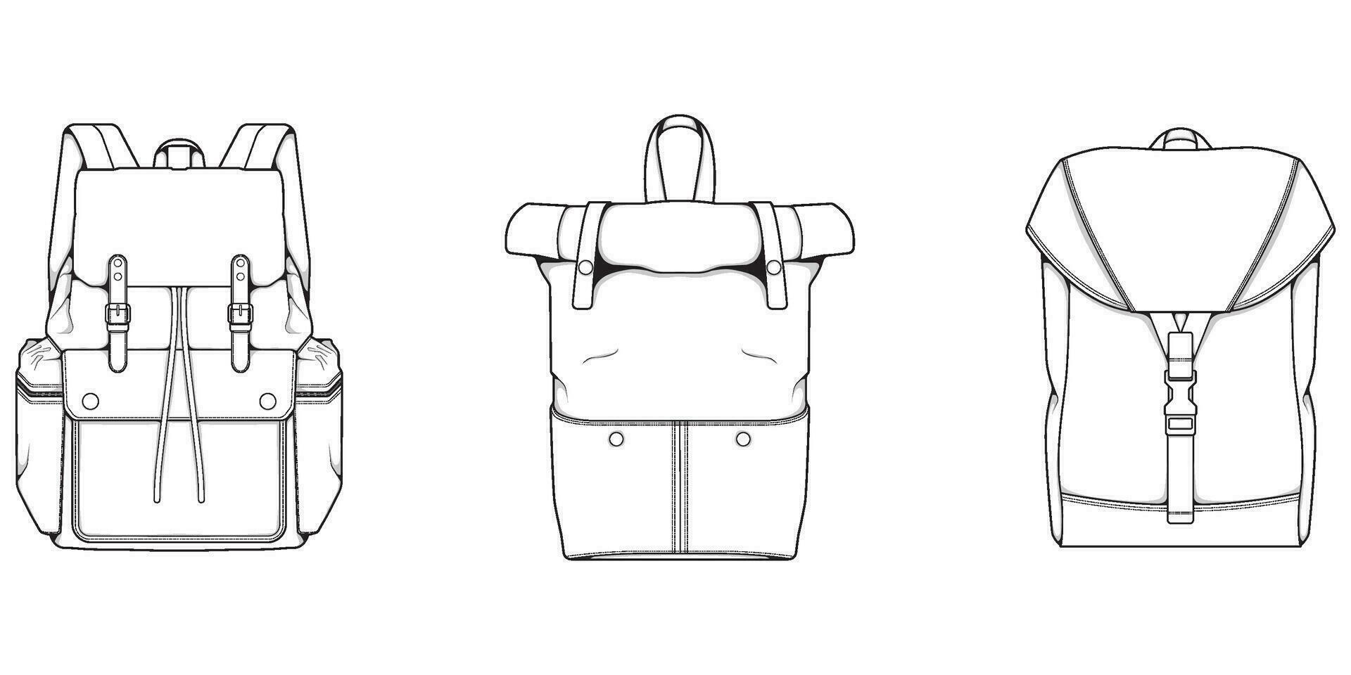 mano dibujado vector conjunto de mochilas dibujos animados casual mochila, frio mochila bosquejo . mochilas vector ilustración.