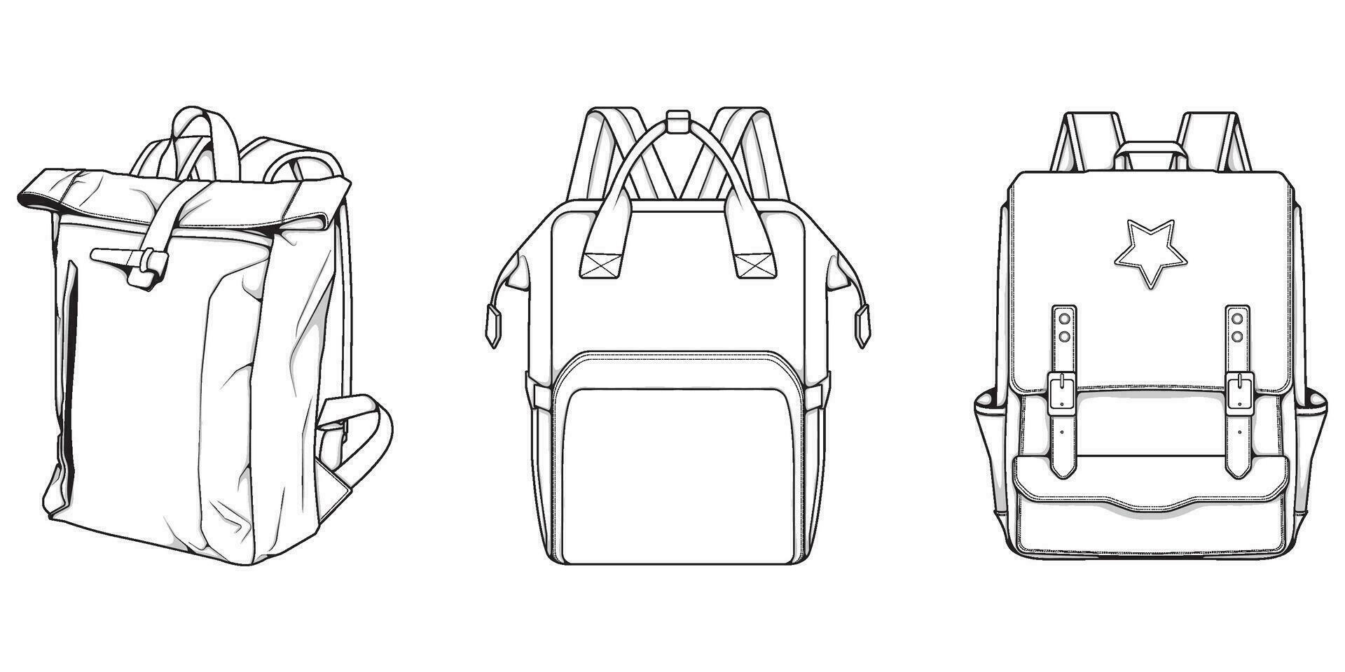 mano dibujado vector conjunto de mochilas dibujos animados casual mochila, frio mochila bosquejo . mochilas vector ilustración.