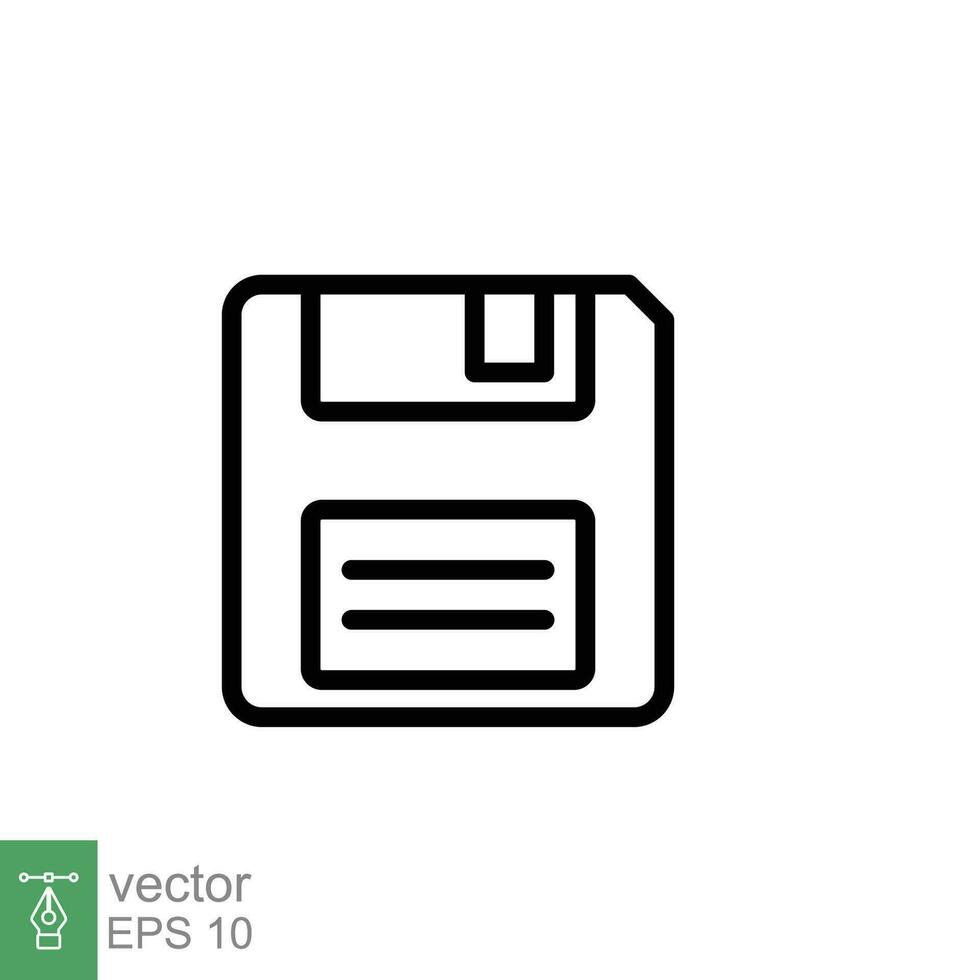 Floppy disk icon. Simple outline style. Save file button, computer memory backup, diskette, technology concept. Thin line symbol. Vector illustration isolated on white background. EPS 10.