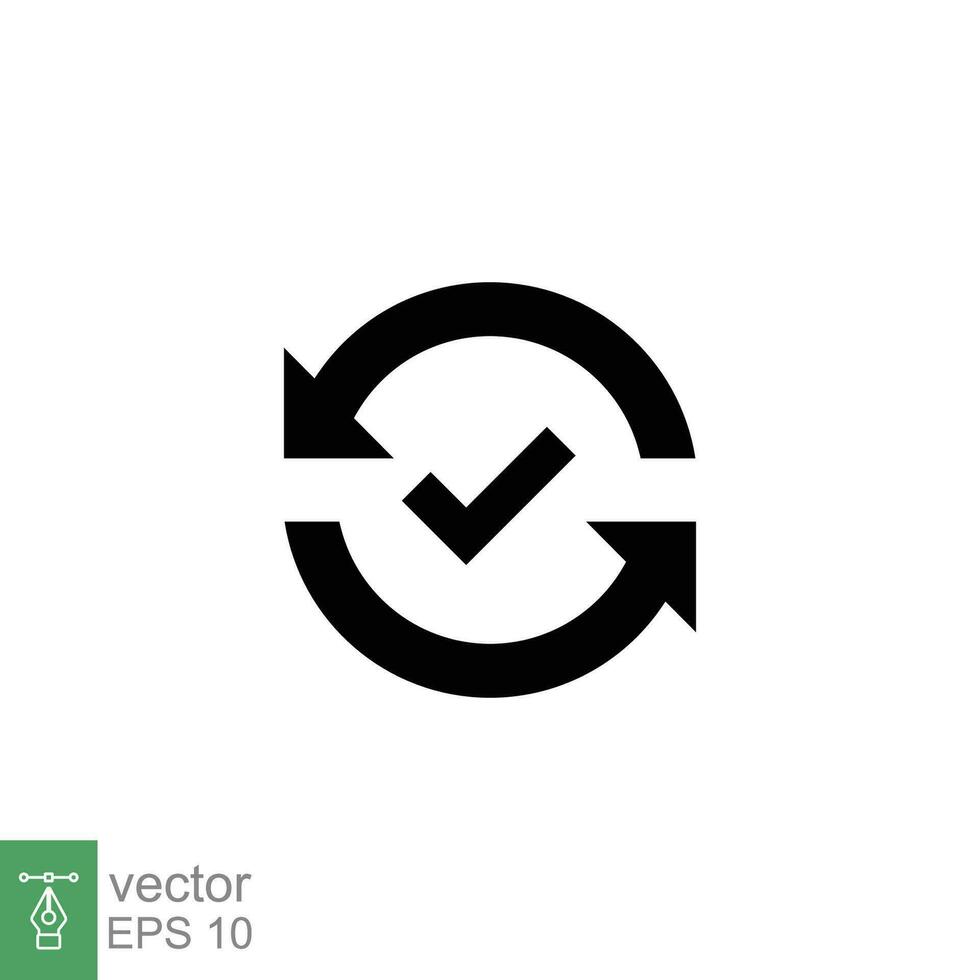 Checkmark like cash flow icon. Simple solid style. Easy payment, convenient, arrow cycle, automatic contact. Black silhouette, glyph symbol. Vector illustration isolated on white background. EPS 10.