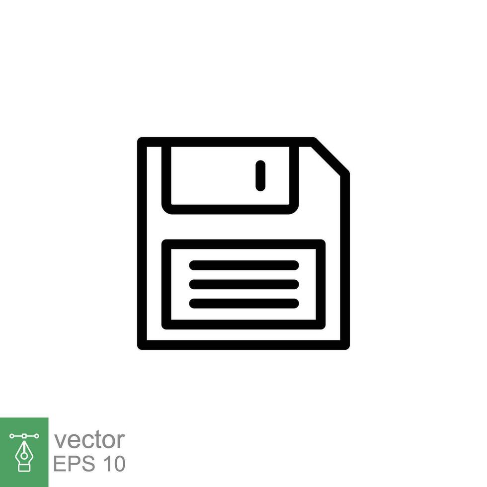Floppy disk icon. Simple outline style. Save file button, computer memory backup, diskette, technology concept. Thin line symbol. Vector illustration isolated on white background. EPS 10.