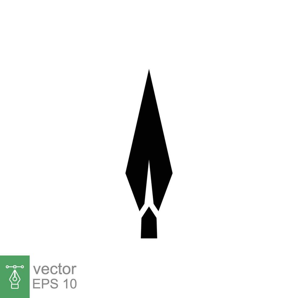 Spear head icon. Simple solid style. Vintage metal arrow, old weapon, sport tool element, antique contact. Black silhouette, glyph symbol. Vector illustration isolated on white background. EPS 10.