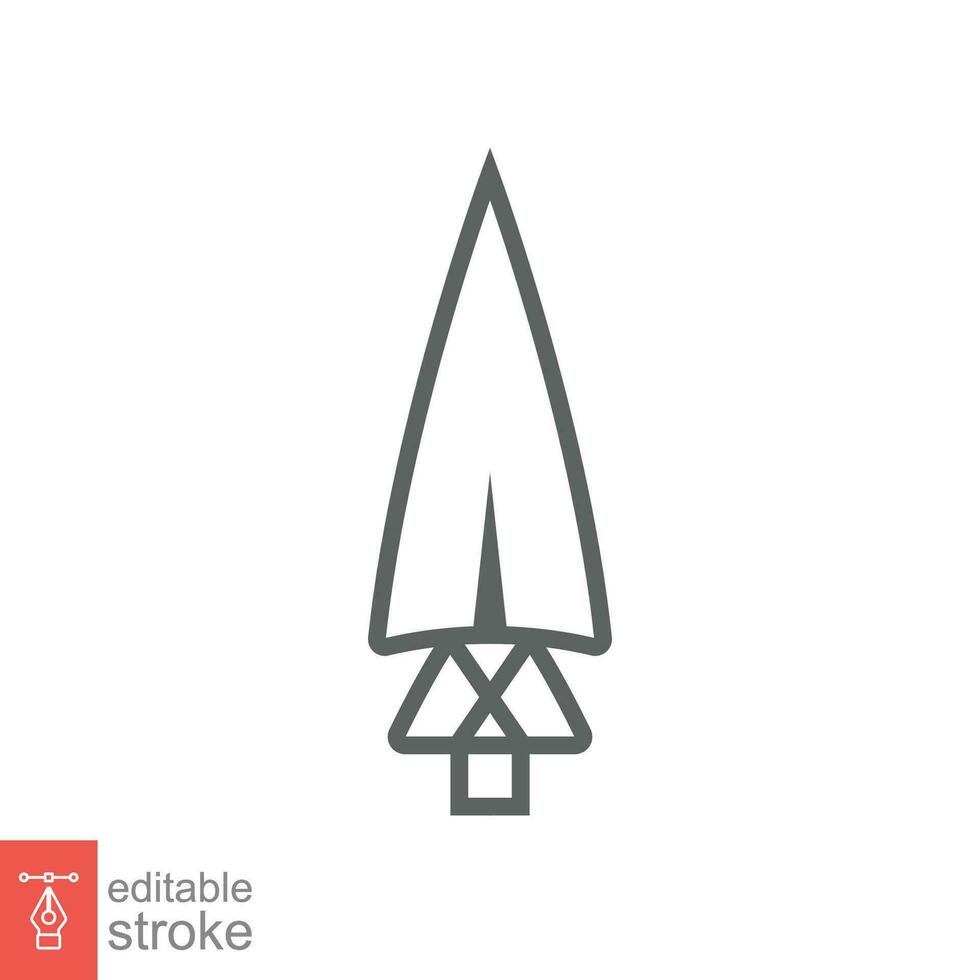 Spear head icon. Simple outline style. Vintage metal arrow, old weapon, sport tool element, antique concept. Thin line symbol. Vector illustration isolated on white background. Editable stroke EPS 10.