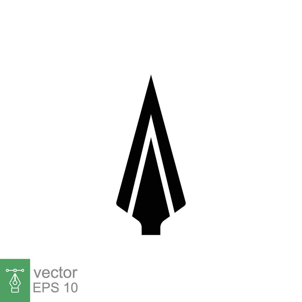 Spear head icon. Simple solid style. Vintage metal arrow, old weapon, sport tool element, antique contact. Black silhouette, glyph symbol. Vector illustration isolated on white background. EPS 10.