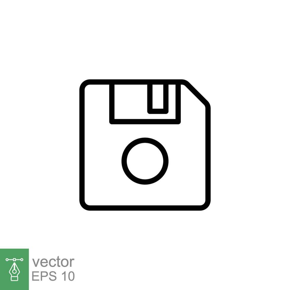 Floppy disk icon. Simple outline style. Save file button, computer memory backup, diskette, technology concept. Thin line symbol. Vector illustration isolated on white background. EPS 10.