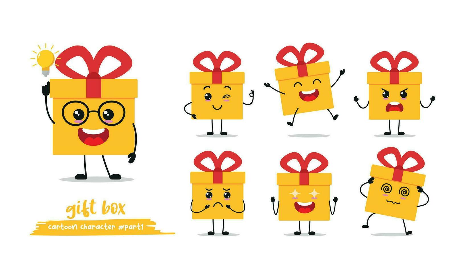cute gift box with many expressions. different activity pose vector illustration flat design set.