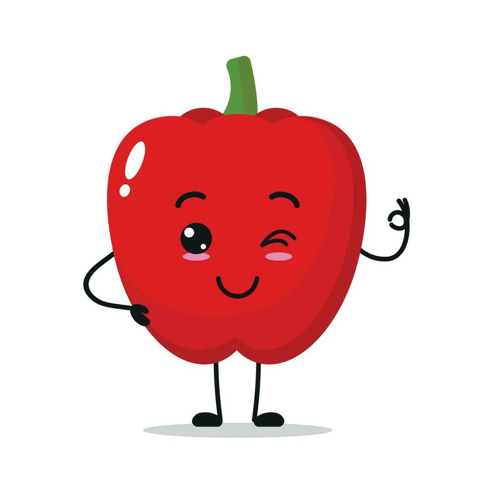 linda contento rojo pimenton personaje. gracioso sonriente y parpadeo pimenton dibujos animados emoticon en plano estilo. vegetal emoji vector ilustración