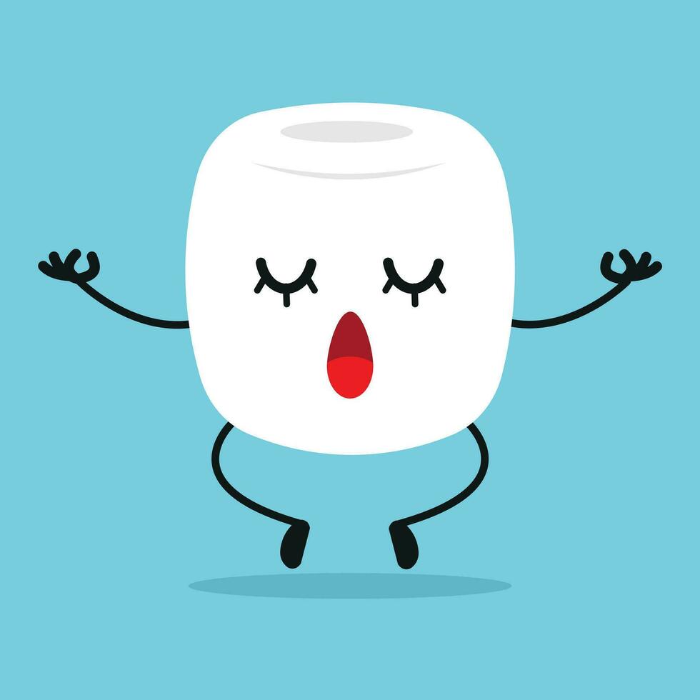 Cute relax marshmallow character. Funny yoga marshmallow cartoon emoticon in flat style. sweet emoji meditation vector illustration