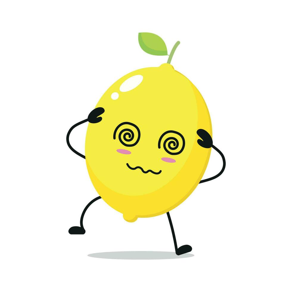 Cute dizzy lemon character. Funny drunk lemon cartoon emoticon in flat style. Fruit emoji vector illustration