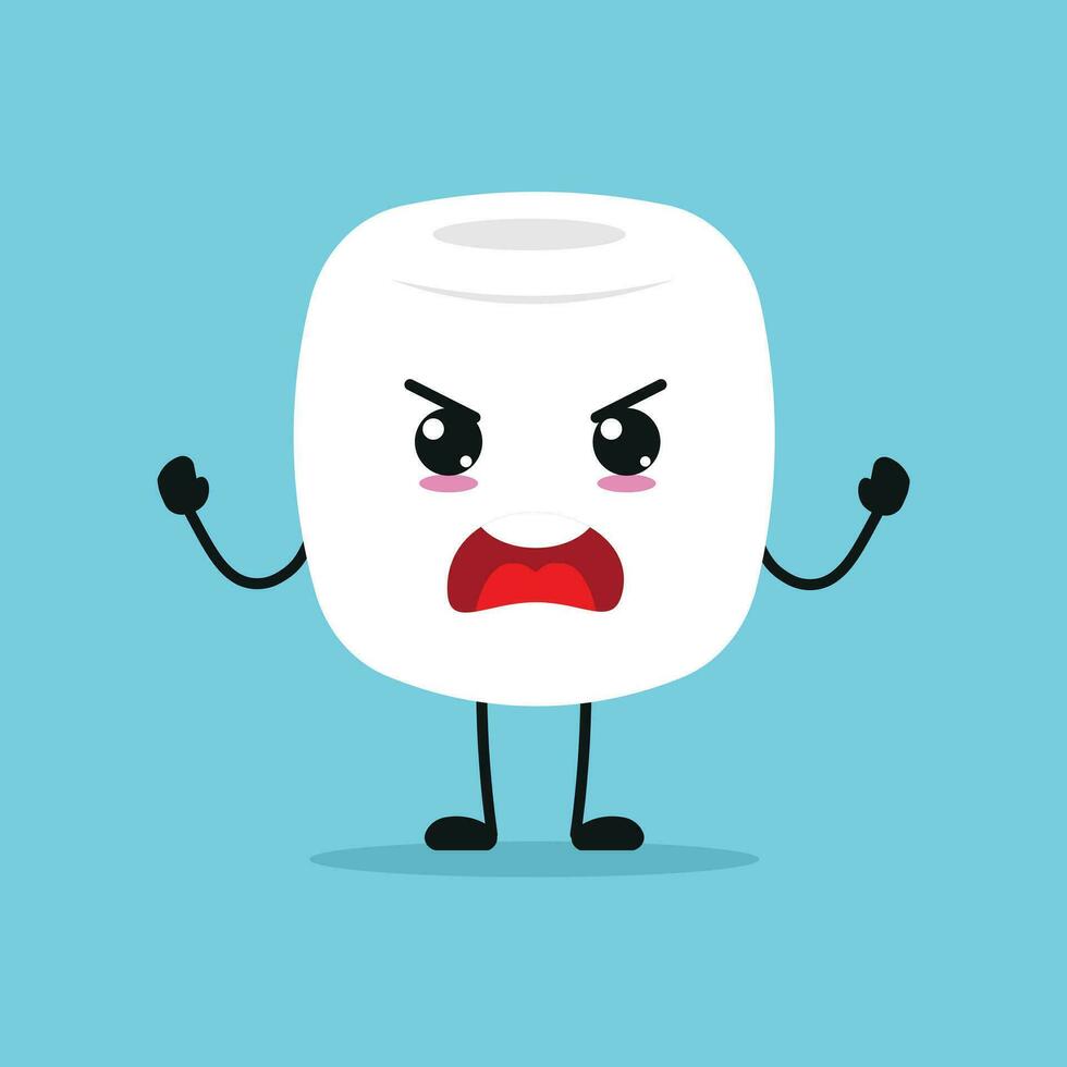 Cute angry marshmallow character. Funny furious marshmallow cartoon emoticon in flat style. sweet emoji vector illustration