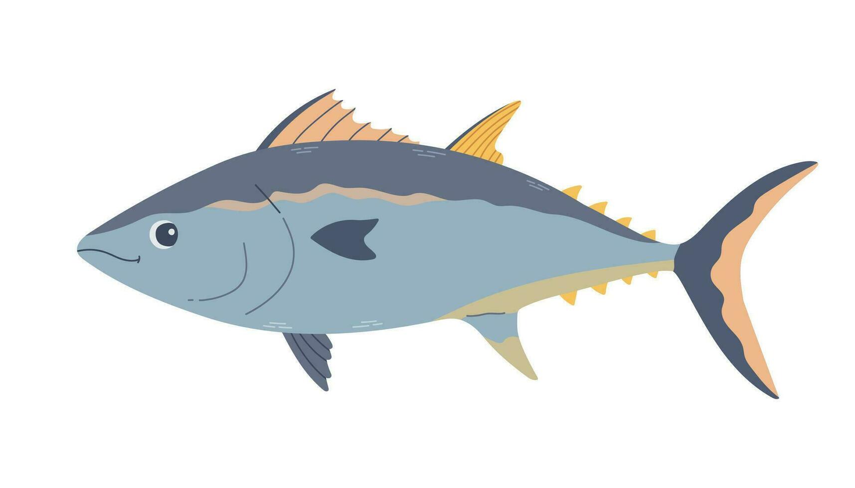 aleta amarilla atún. vector ilustración dibujos animados plano icono aislado en blanco. vector ilustración