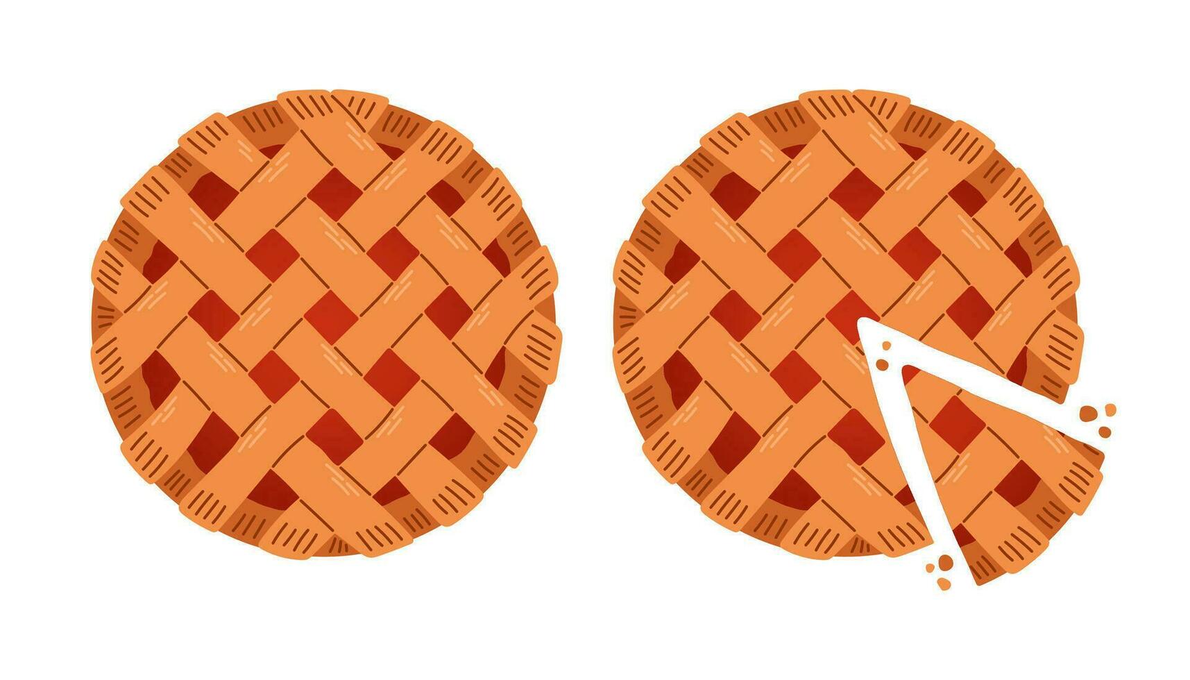 Pie top view. Cooked tasty round food pastry pie desserts exact vector illustrations. Vector illustration