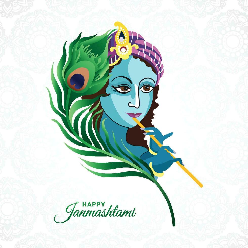 Lord krishna janmashtami religious holiday card background vector