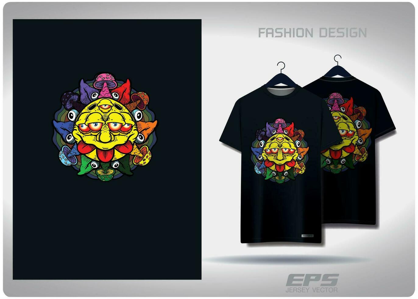Vector T-shirt background image.mushroom sun pattern design, illustration, textile background for t-shirt, jersey street t-shirt