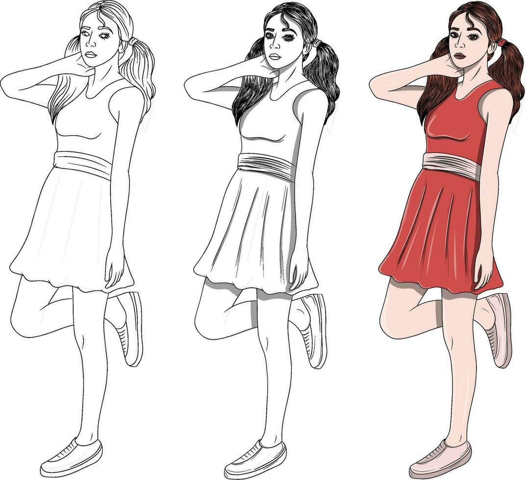 Cute Standing Hand Drawn Lady Collection vector