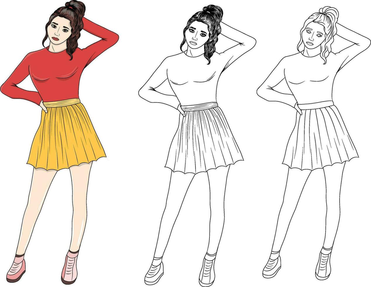 Cute Standing Hand Drawn Lady Collection vector