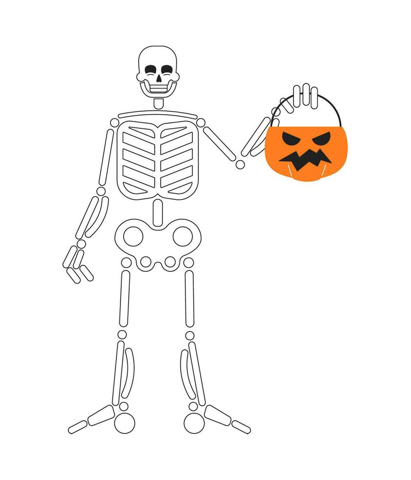 contento Víspera de Todos los Santos esqueleto monocromo concepto vector Mancha ilustración. helloween caramelo Cubeta 2d plano bw dibujos animados personaje para web ui diseño. esqueleto truco aislado editable mano dibujado héroe imagen